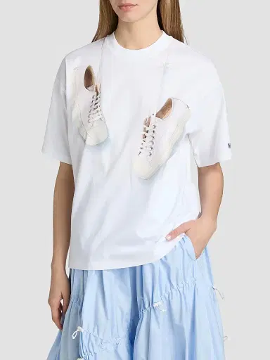 MOSCHINO Women's Shoes Print Cotton T-Shirt - Multi White | Thumbnail 3 MOSCHINO Women's Shoes Print Cotton T-Shirt - Multi White | Thumbnail 3