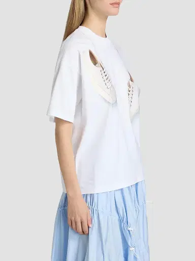 MOSCHINO Women's Shoes Print Cotton T-Shirt - Multi White | Thumbnail 4 MOSCHINO Women's Shoes Print Cotton T-Shirt - Multi White | Thumbnail 4