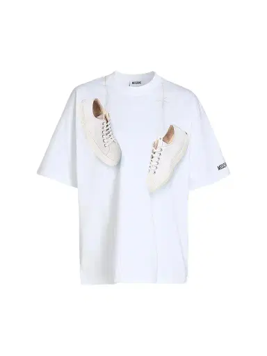 MOSCHINO Women's Shoes Print Cotton T-Shirt - Multi White | Thumbnail 1 MOSCHINO Women's Shoes Print Cotton T-Shirt - Multi White | Thumbnail 1