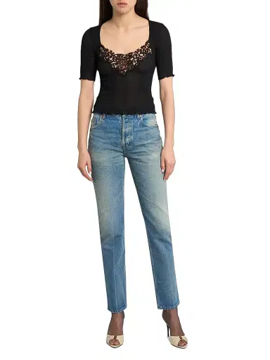 Saint Laurent Women's Guipure Top in Ribbed Silk - Noir - Size Large | Thumbnail 2 Saint Laurent Women's Guipure Top in Ribbed Silk - Noir - Size Large | Thumbnail 2
