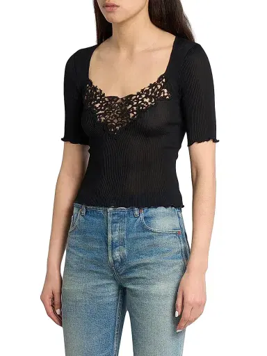 Saint Laurent Women's Guipure Top in Ribbed Silk - Noir - Size Large | Thumbnail 4 Saint Laurent Women's Guipure Top in Ribbed Silk - Noir - Size Large | Thumbnail 4