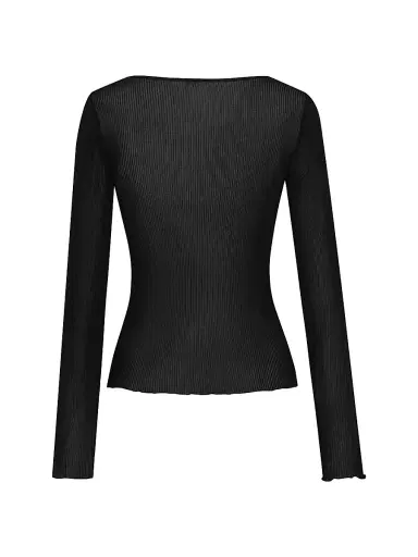 Saint Laurent Women's Cassandre V-neck Top in Ribbed Silk - Noir | Thumbnail 2 Saint Laurent Women's Cassandre V-neck Top in Ribbed Silk - Noir | Thumbnail 2