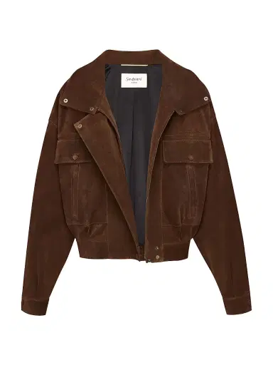Saint Laurent Women's Jacket in Vintage Split Leather - Ebene - Size 10 | Thumbnail 4 Saint Laurent Women's Jacket in Vintage Split Leather - Ebene - Size 10 | Thumbnail 4