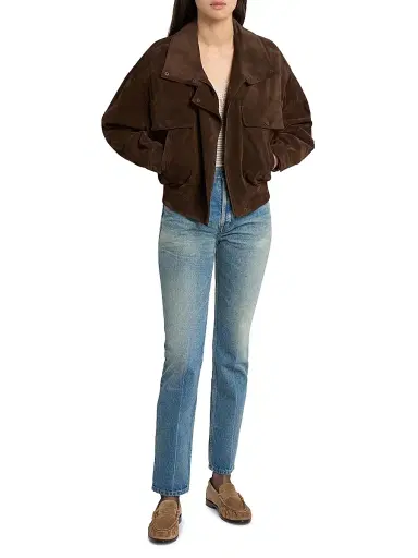 Saint Laurent Women's Jacket in Vintage Split Leather - Ebene - Size 10 | Thumbnail 1 Saint Laurent Women's Jacket in Vintage Split Leather - Ebene - Size 10 | Thumbnail 1