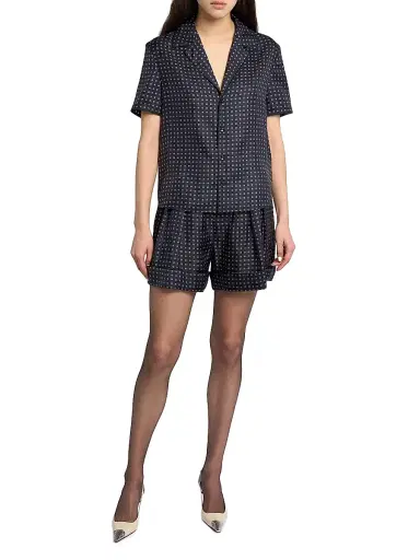 Saint Laurent Women's Pajama Top in Square Silk Satin - Marine | Thumbnail 2 Saint Laurent Women's Pajama Top in Square Silk Satin - Marine | Thumbnail 2