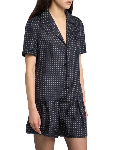 Saint Laurent Women's Pajama Top in Square Silk Satin - Marine | Thumbnail 4 Saint Laurent Women's Pajama Top in Square Silk Satin - Marine | Thumbnail 4