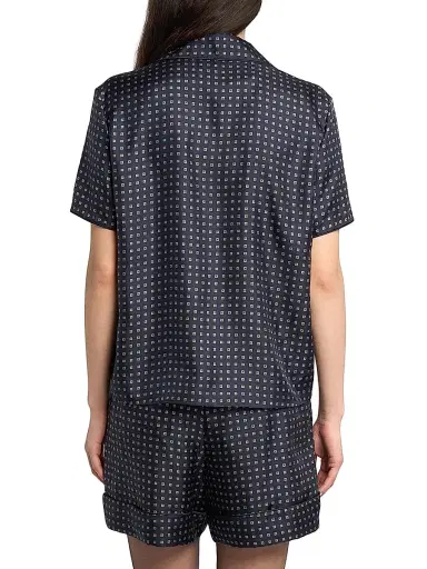 Saint Laurent Women's Pajama Top in Square Silk Satin - Marine | Thumbnail 5 Saint Laurent Women's Pajama Top in Square Silk Satin - Marine | Thumbnail 5