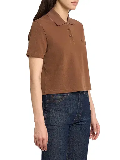 Saint Laurent Women's Cassandre Cropped Polo Shirt in Cotton Pique - Caramel | Thumbnail 4 Saint Laurent Women's Cassandre Cropped Polo Shirt in Cotton Pique - Caramel | Thumbnail 4