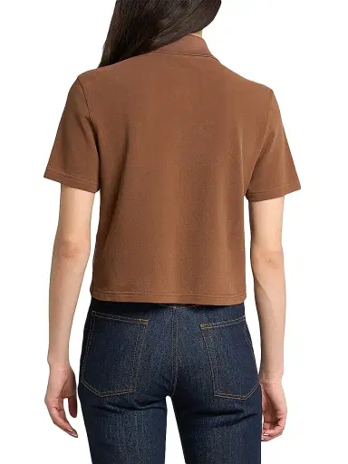 Saint Laurent Women's Cassandre Cropped Polo Shirt in Cotton Pique - Caramel | Thumbnail 5 Saint Laurent Women's Cassandre Cropped Polo Shirt in Cotton Pique - Caramel | Thumbnail 5