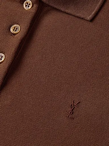 Saint Laurent Women's Cassandre Cropped Polo Shirt in Cotton Pique - Caramel | Thumbnail 7 Saint Laurent Women's Cassandre Cropped Polo Shirt in Cotton Pique - Caramel | Thumbnail 7