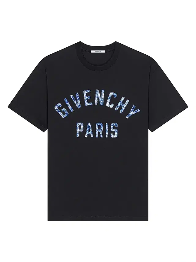 Men's T-Shirt in Cotton Pompom Embroidery - Black Blue Men's T-Shirt in Cotton Pompom Embroidery - Black Blue