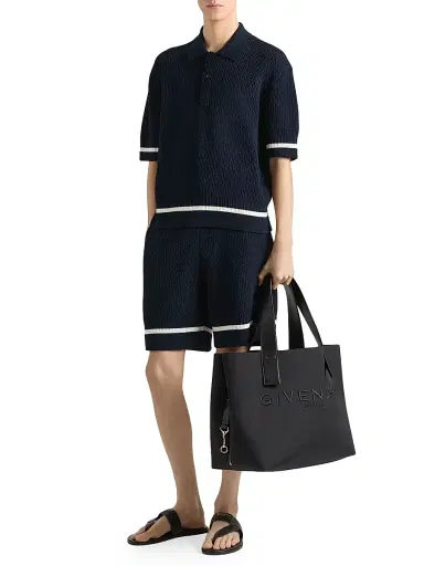 Givenchy Men's Bermuda Shorts in Knit with Logo Embroidery - Night Blue | Thumbnail 4 Givenchy Men's Bermuda Shorts in Knit with Logo Embroidery - Night Blue | Thumbnail 4
