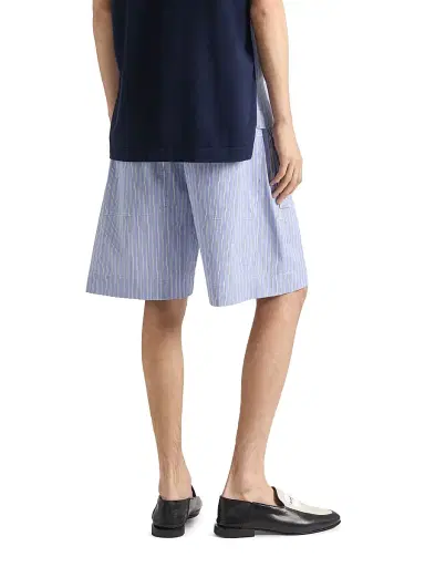Givenchy Men's Striped Bermuda Shorts in Cotton with Gros Grain Detail - Navy White | Thumbnail 4 Givenchy Men's Striped Bermuda Shorts in Cotton with Gros Grain Detail - Navy White | Thumbnail 4