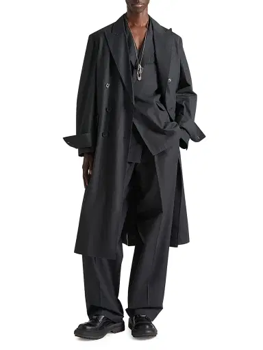 Givenchy Men's Couture Seam Double-Breasted Coat in Poplin - Black | Thumbnail 2 Givenchy Men's Couture Seam Double-Breasted Coat in Poplin - Black | Thumbnail 2