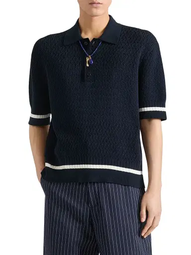 Givenchy Men's Polo Shirt in Knit with Logo Embroidery - Night Blue - Size XL | Thumbnail 3 Givenchy Men's Polo Shirt in Knit with Logo Embroidery - Night Blue - Size XL | Thumbnail 3