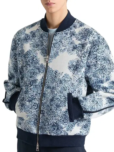 Givenchy Men's Couture Seam Blouson Jacket in Cotton with Pompom Print - Blue White | Thumbnail 2 Givenchy Men's Couture Seam Blouson Jacket in Cotton with Pompom Print - Blue White | Thumbnail 2