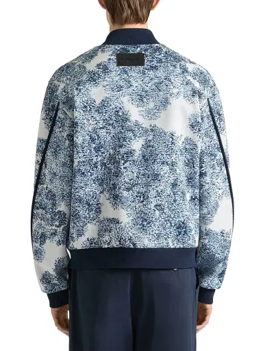 Givenchy Men's Couture Seam Blouson Jacket in Cotton with Pompom Print - Blue White | Thumbnail 3 Givenchy Men's Couture Seam Blouson Jacket in Cotton with Pompom Print - Blue White | Thumbnail 3