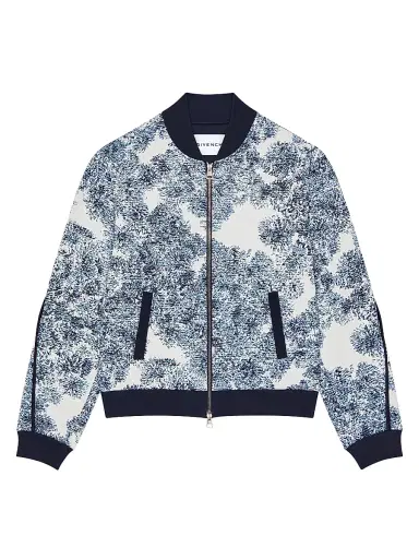 Givenchy Men's Couture Seam Blouson Jacket in Cotton with Pompom Print - Blue White | Thumbnail 1 Givenchy Men's Couture Seam Blouson Jacket in Cotton with Pompom Print - Blue White | Thumbnail 1