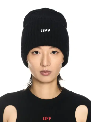Off-White Black Stamp Loose Beanie | Thumbnail 2 Off-White Black Stamp Loose Beanie | Thumbnail 2
