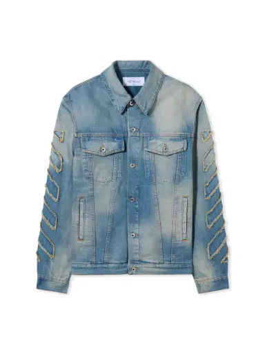 Off-White Diagonal Raw Patch Denim Jacket | Thumbnail 1 Off-White Diagonal Raw Patch Denim Jacket | Thumbnail 1