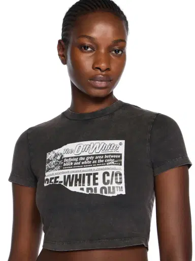Off-White News Print 90s Crop Logo Tee | Thumbnail 5 Off-White News Print 90s Crop Logo Tee | Thumbnail 5