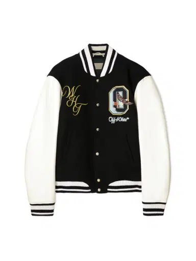 Off-White Fresco Leather/Wool Varsity Jacket | Thumbnail 1 Off-White Fresco Leather/Wool Varsity Jacket | Thumbnail 1