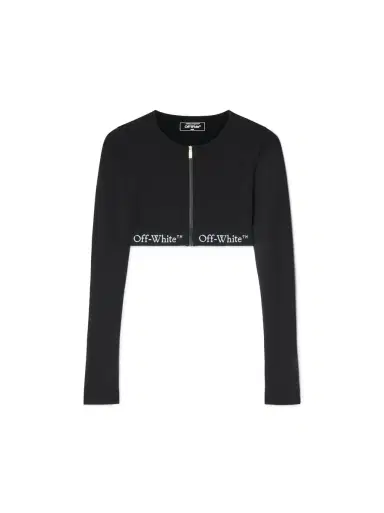 Off-White Black Logo Band Zip Crop Top | Thumbnail 1 Off-White Black Logo Band Zip Crop Top | Thumbnail 1