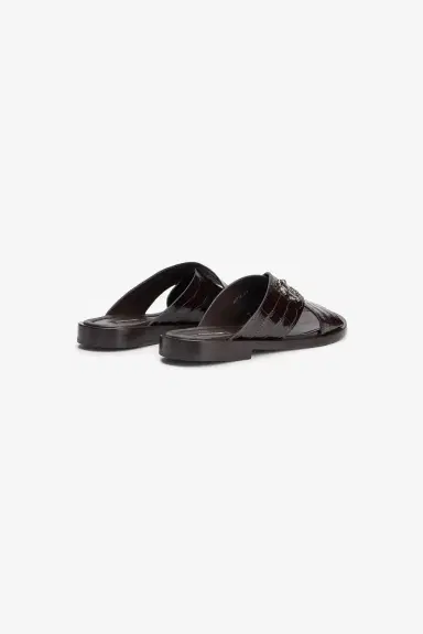 Roberto Cavalli Dark Brown Crocodile-Effect Leather Slide Sandals | Thumbnail 3 Roberto Cavalli Dark Brown Crocodile-Effect Leather Slide Sandals | Thumbnail 3