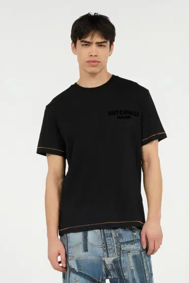 Roberto Cavalli T-Shirt With JC Monogram And Contrasting Topstitching | Thumbnail 2 Roberto Cavalli T-Shirt With JC Monogram And Contrasting Topstitching | Thumbnail 2