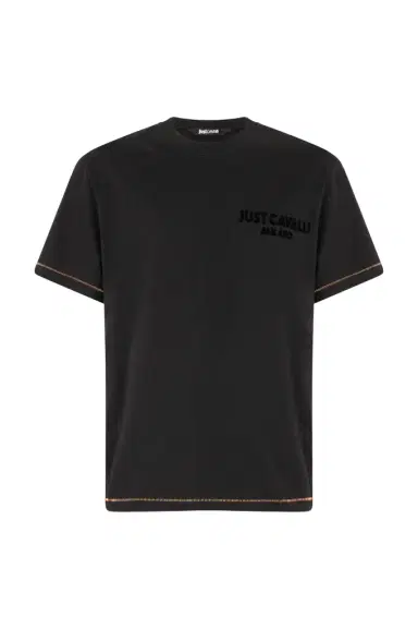 Roberto Cavalli T-Shirt With JC Monogram And Contrasting Topstitching | Thumbnail 1 Roberto Cavalli T-Shirt With JC Monogram And Contrasting Topstitching | Thumbnail 1