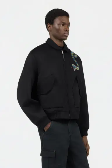 Roberto Cavalli Black Bomber Jacket With Snake Embroidery | Thumbnail 2 Roberto Cavalli Black Bomber Jacket With Snake Embroidery | Thumbnail 2