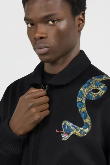 Roberto Cavalli Black Bomber Jacket With Snake Embroidery | Thumbnail 4 Roberto Cavalli Black Bomber Jacket With Snake Embroidery | Thumbnail 4