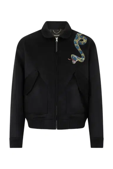 Roberto Cavalli Black Bomber Jacket With Snake Embroidery | Thumbnail 1 Roberto Cavalli Black Bomber Jacket With Snake Embroidery | Thumbnail 1