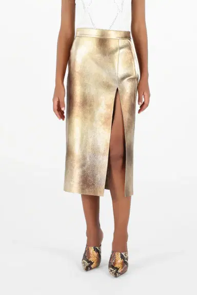 Roberto Cavalli Gold Laminated Leather Skirt | Thumbnail 2 Roberto Cavalli Gold Laminated Leather Skirt | Thumbnail 2