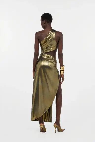 Roberto Cavalli One-Shoulder Gold Dress with Cut-Out Detail | Thumbnail 3 Roberto Cavalli One-Shoulder Gold Dress with Cut-Out Detail | Thumbnail 3