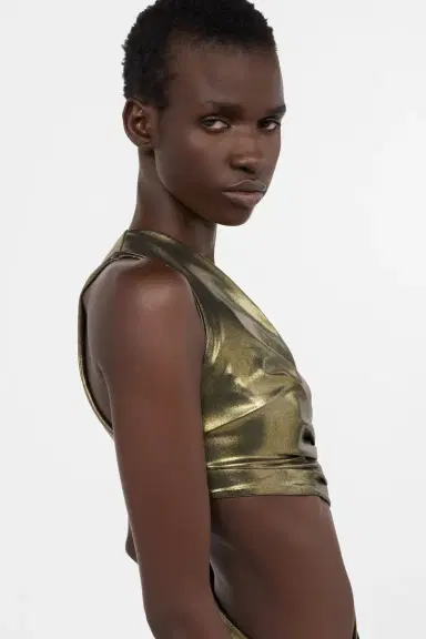 Roberto Cavalli One-Shoulder Gold Dress with Cut-Out Detail | Thumbnail 5 Roberto Cavalli One-Shoulder Gold Dress with Cut-Out Detail | Thumbnail 5
