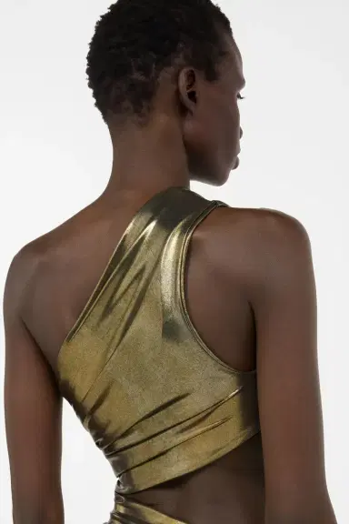 Roberto Cavalli One-Shoulder Gold Dress with Cut-Out Detail | Thumbnail 6 Roberto Cavalli One-Shoulder Gold Dress with Cut-Out Detail | Thumbnail 6