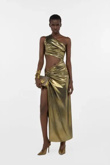 Roberto Cavalli One-Shoulder Gold Dress with Cut-Out Detail | Thumbnail 7 Roberto Cavalli One-Shoulder Gold Dress with Cut-Out Detail | Thumbnail 7