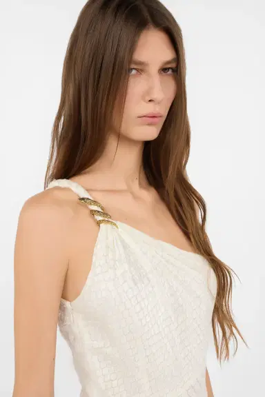 Roberto Cavalli White One-Shoulder Dress with Serpentine Print | Thumbnail 5 Roberto Cavalli White One-Shoulder Dress with Serpentine Print | Thumbnail 5