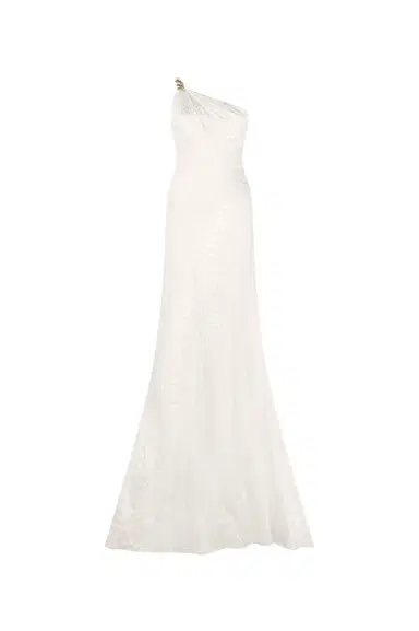 Roberto Cavalli White One-Shoulder Dress with Serpentine Print | Thumbnail 1 Roberto Cavalli White One-Shoulder Dress with Serpentine Print | Thumbnail 1