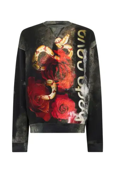 Roberto Cavalli Roses And Snake Print Sweatshirt | Thumbnail 1 Roberto Cavalli Roses And Snake Print Sweatshirt | Thumbnail 1
