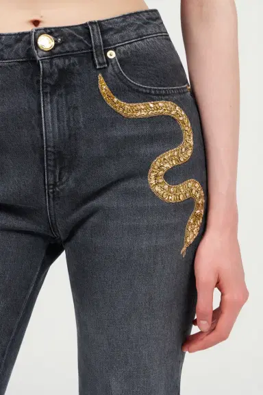 Roberto Cavalli Flared Jeans with Snake Embroidery | Thumbnail 5 Roberto Cavalli Flared Jeans with Snake Embroidery | Thumbnail 5