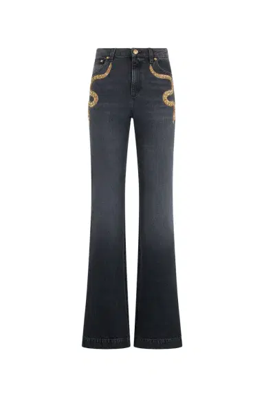 Roberto Cavalli Flared Jeans with Snake Embroidery | Thumbnail 1 Roberto Cavalli Flared Jeans with Snake Embroidery | Thumbnail 1