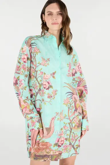 Roberto Cavalli Shirt Dress With Oriental Bird Print | Thumbnail 6 Roberto Cavalli Shirt Dress With Oriental Bird Print | Thumbnail 6