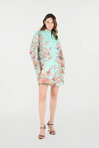 Roberto Cavalli Shirt Dress With Oriental Bird Print | Thumbnail 7 Roberto Cavalli Shirt Dress With Oriental Bird Print | Thumbnail 7