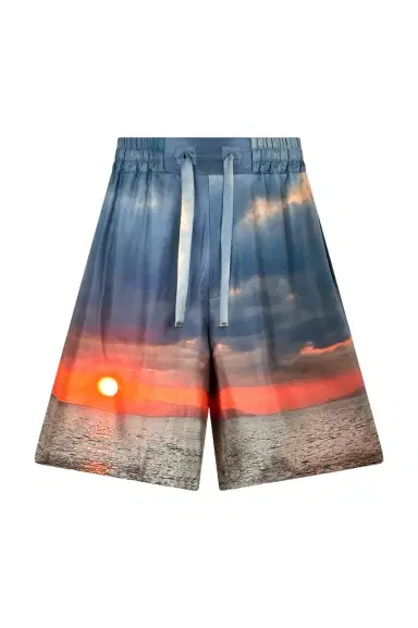 Roberto Cavalli Silk Shorts With Sunset Print | Thumbnail 1 Roberto Cavalli Silk Shorts With Sunset Print | Thumbnail 1