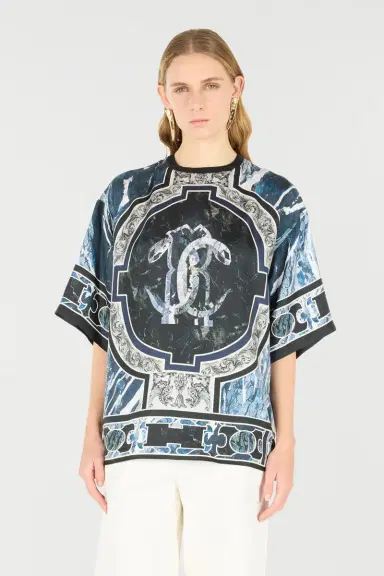 Roberto Cavalli T-Shirt With Mirror Snake Monogram And Marble Print | Thumbnail 2 Roberto Cavalli T-Shirt With Mirror Snake Monogram And Marble Print | Thumbnail 2