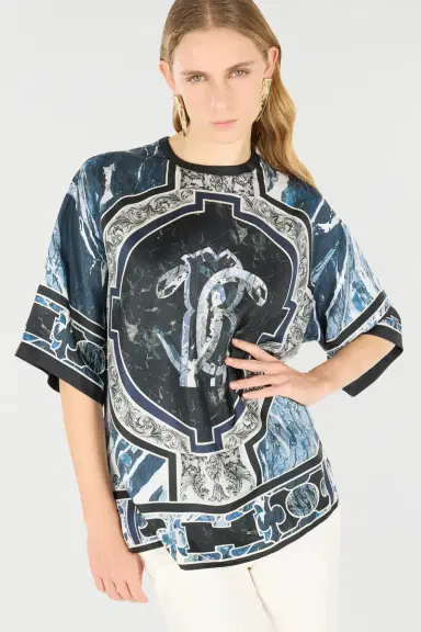 Roberto Cavalli T-Shirt With Mirror Snake Monogram And Marble Print | Thumbnail 5 Roberto Cavalli T-Shirt With Mirror Snake Monogram And Marble Print | Thumbnail 5