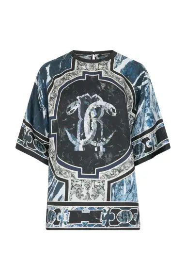 Roberto Cavalli T-Shirt With Mirror Snake Monogram And Marble Print | Thumbnail 1 Roberto Cavalli T-Shirt With Mirror Snake Monogram And Marble Print | Thumbnail 1