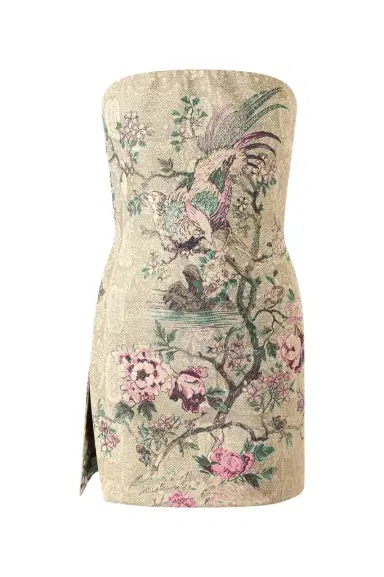 Roberto Cavalli Mini Dress With Oriental Bird Print | Thumbnail 1 Roberto Cavalli Mini Dress With Oriental Bird Print | Thumbnail 1